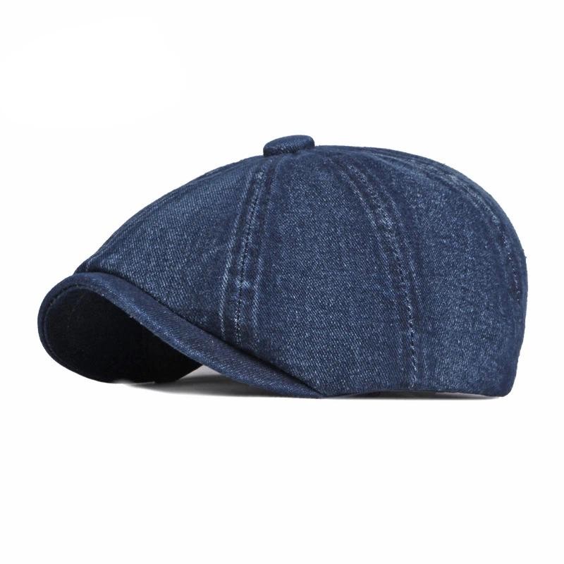 หมวกแข็งแปดเหลี่ยมผู้ชาย แบบเบเร่ท์และเนี้ยบ สไตล์denimและpeaked herringboneแบน