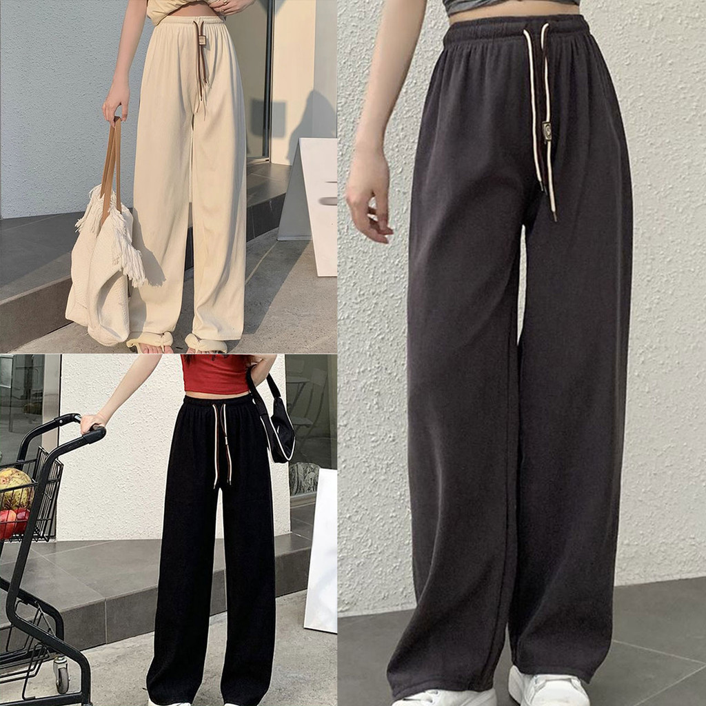 กางเกงขากว้างเอวสูง สไตล์วินเทจ ใส่สบาย