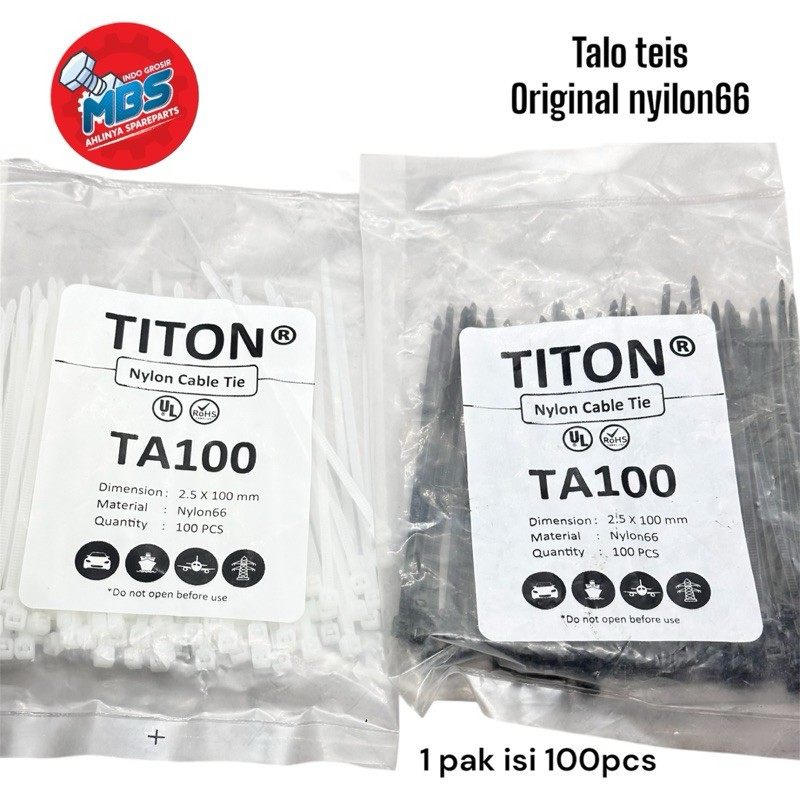 TITON Nylon66 Cable Tie TA100 1 แพ็คบรรจุ 100 ชิ้นสีดําและสีขาวสายผูก 2.5x100