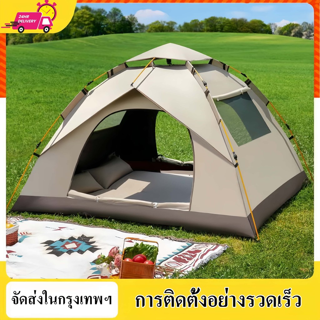 เต็นท์กางอัตโนมัติ เต็นท์ 4-6 คน เต็นท์ปิกนิก เต๊นท์ตาข่ายป้องกันแมลง พื้นที่ภายในขนาดใหญ่ เหมาะส สปริง แคมป์ กลางแจ้ง