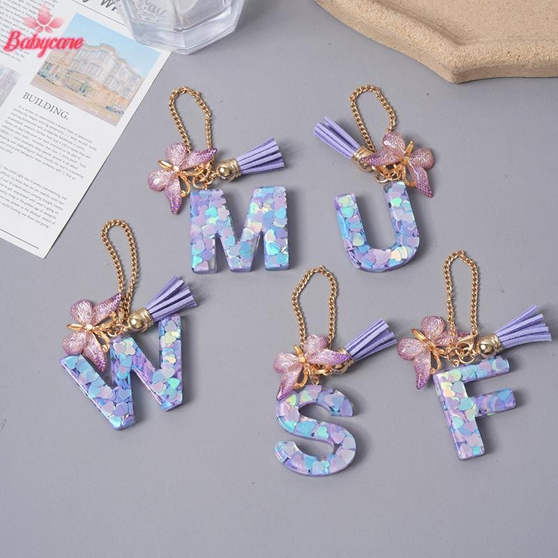 Byce> AZ Letter Charms ผีเสื้อสีม่วง sel เริ่มต้นพวงกุญแจกระเป๋าจี้ส่วนบุคคล Charm ถ้วยน้ําอุปกรณ์เสริมใหม่