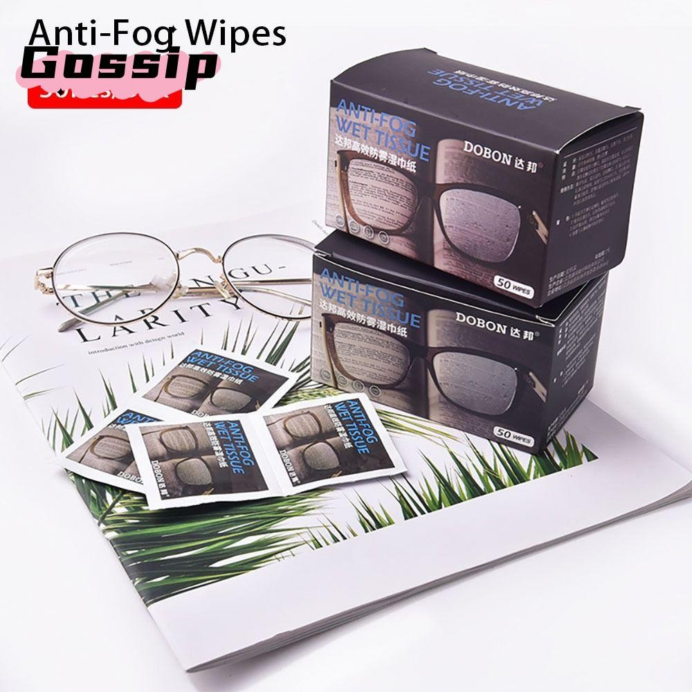 Gossip 50 ชิ้น/กล่อง Anti-Fog Wipes, กระดาษทิชชู่เปียกแบบใช้แล้วทิ้งห่อเป็นรายบุคคล, ผ้าเช็ดแว่นตาที่ทนทาน Pre-moisted Defogger เลนส์สําหรับแว่นตา