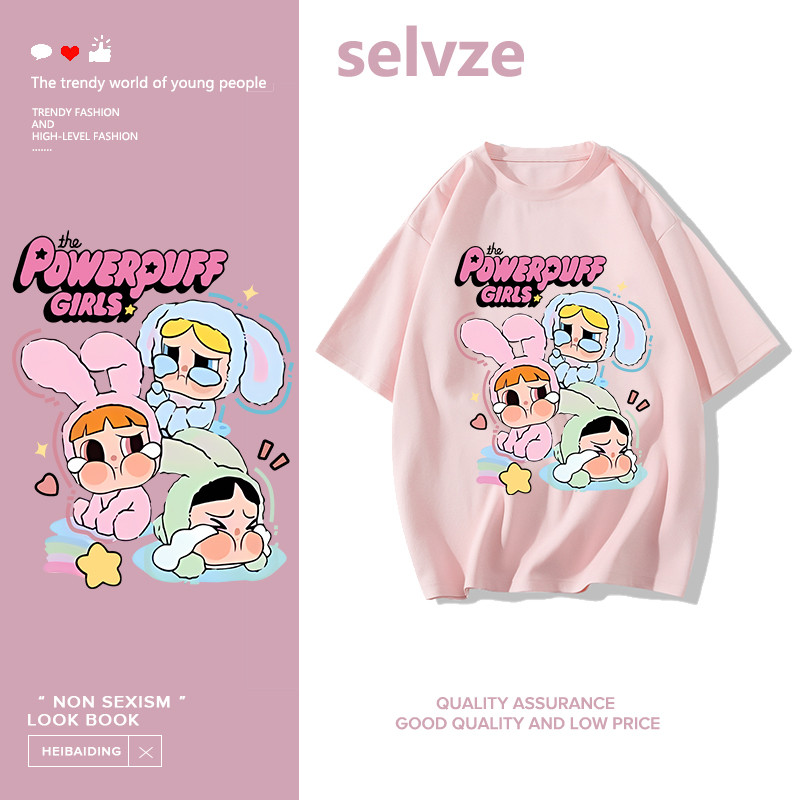 SELVZE เสื้อยืดผ้าคอตตอน100% ผู้หญิง，แขนสั้นผ้าฝ้ายคอตตอนลาย I000220