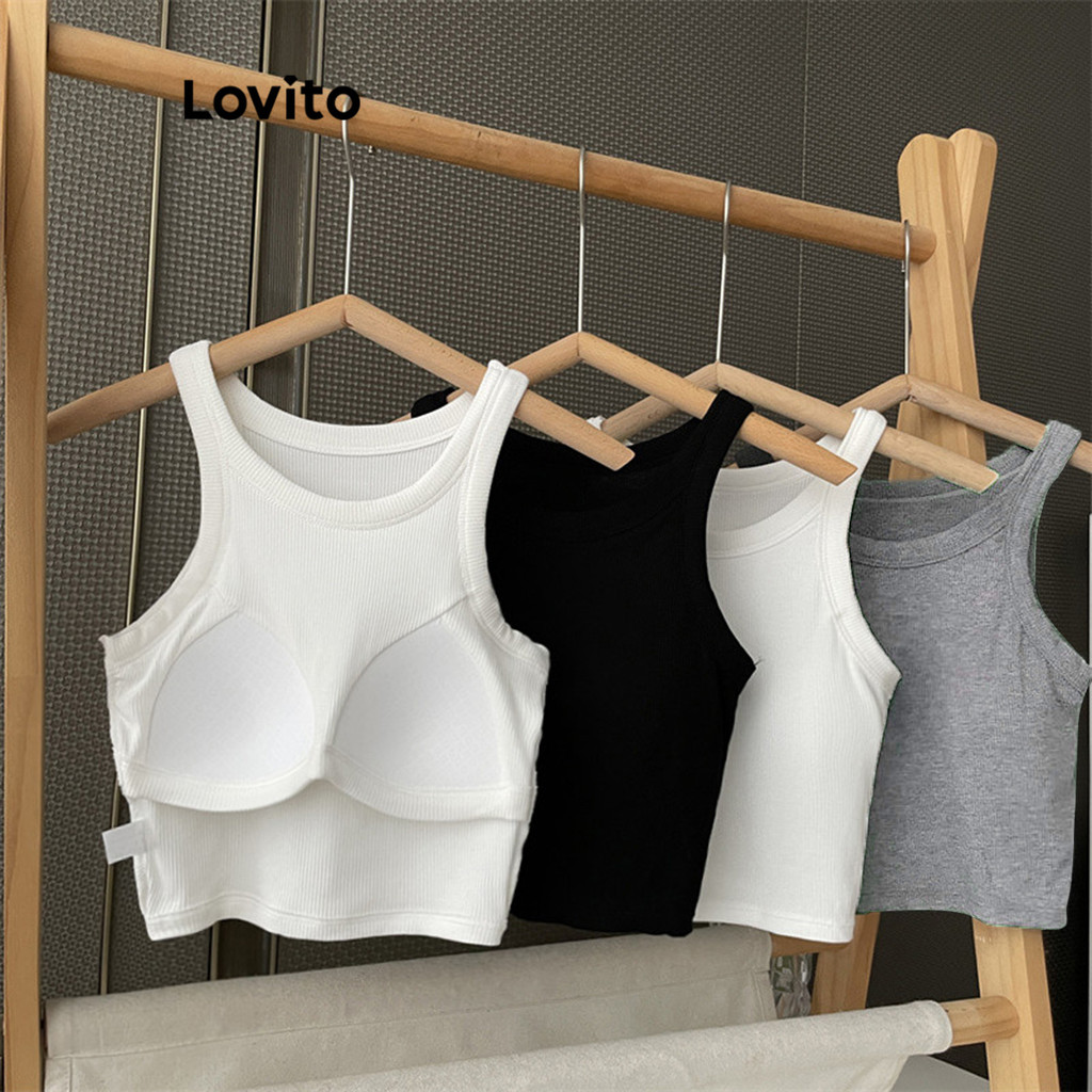 (Trendy) Lovito เสื้อกล้ามลำลอง เบสิก สีพื้นเปิดไหล่ สำหรับสตรี LNE17211 (หลากสี)