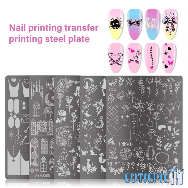 Cutiepie French Nails Art Stamping Plate Flowers Nails Stencil Stencil Stencil Stencil Nails Templat