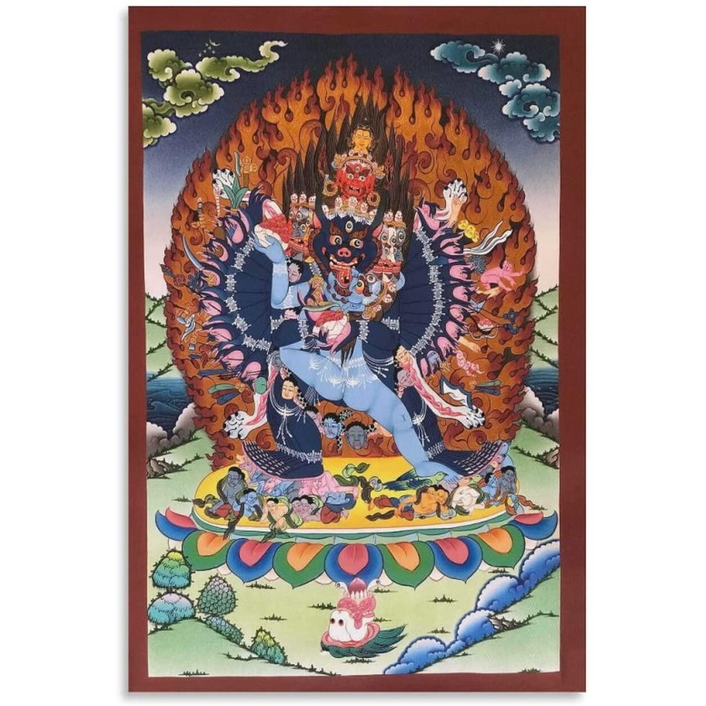 แบบดั้งเดิม YAMANTAKA Thangka พุทธศาสนาทิเบตพระพุทธรูปพระโพธิสัตว์ Arhat โปสเตอร์ผ้าใบ Wall Art ภาพว