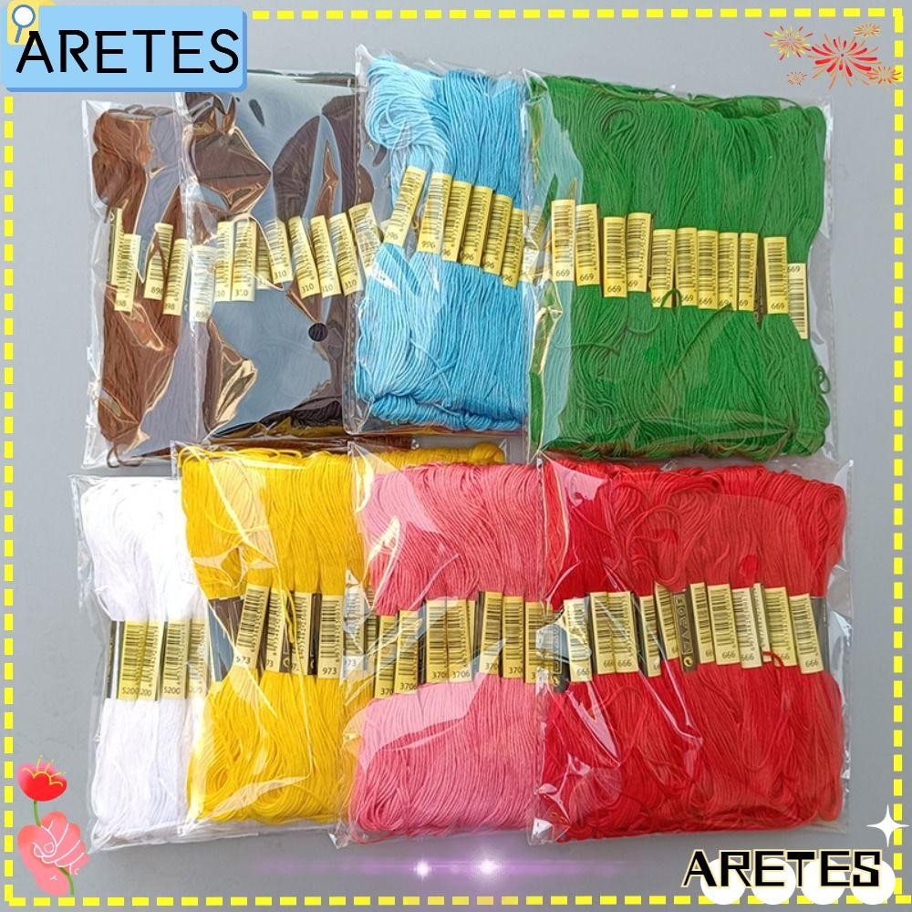 ด้ายเย็บปักถักร้อย ARETS, ด้ายข้ามผ้าฝ้ายโพลีเอสเตอร์, สีไล่ระดับสี 24 ชิ้น /8 เมตร /6 Strands ที่ไม่ซ้ํากันไหมขัดฟันเย็บ Skeins