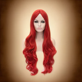วิกผมยาว หยัก สีแดง ขนด60CM ดูธรรมชาติ สำหรัีบคอสเพลย์ ปาร์ตี้