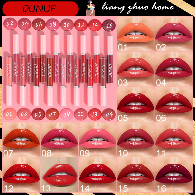 Dunuf ลิปสติก ลิปกลอส เนื้อเจลลี่ กลิตเตอร์ เพิ่มความชุ่มชื้น สีแดง 16 สี