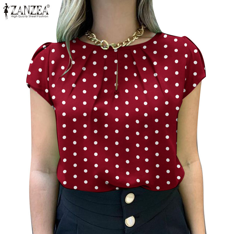 Zanzea เสื้อเบลาส์ คอกลม แขนสั้น ลายจุด สไตล์วินเทจ สําหรับผู้หญิง