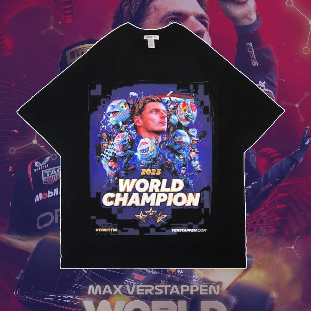 พร้อมส่ง 【2022New】Max Verstappen แชมป์โลก Formula 1 ปี 2023 ฉลองเสื้อยืดเสื้อเชิ้ต Third Star Unisex