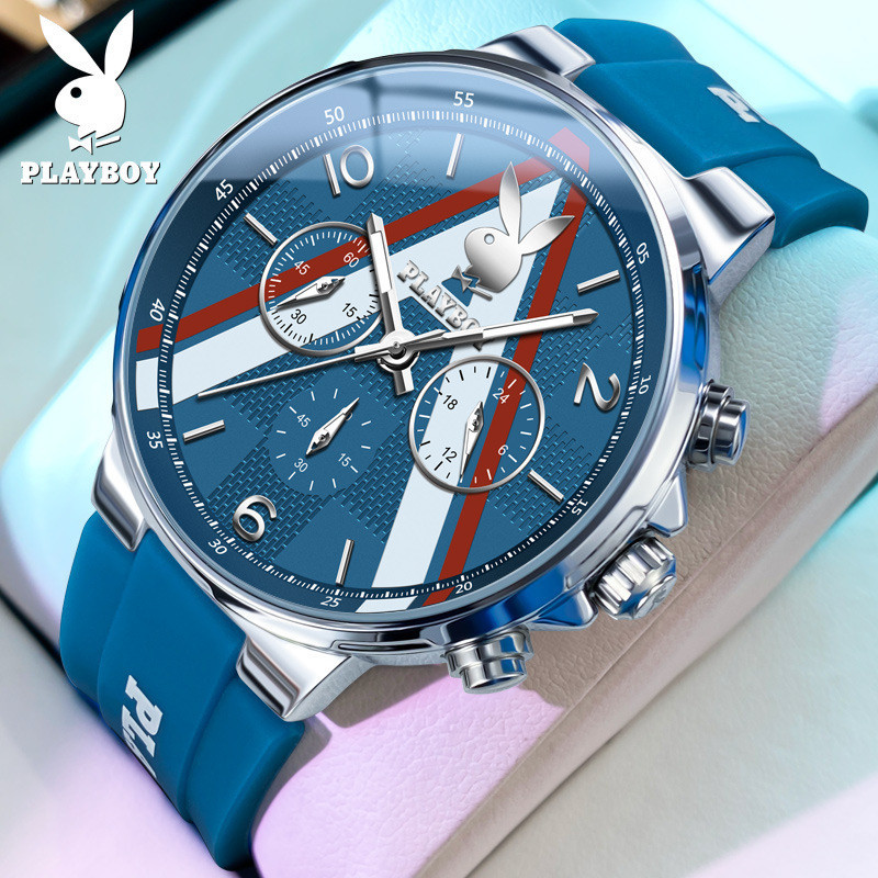 Playboy Brand Watch 3046 (ของแท้ 100%) นาฬิกาข้อมือโครโนกราฟ เรืองแสง กันน้ํา ระดับไฮเอนด์ สําหรับผู้ชาย