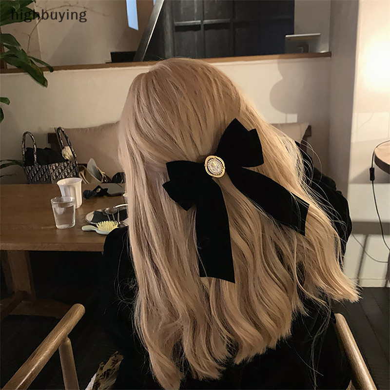 [highbuying] โบว์กํามะหยี่ กิ๊บติดผม เชือกผม ดอกกุหลาบ หรูหรา กิ๊บติดผม แหวนผม