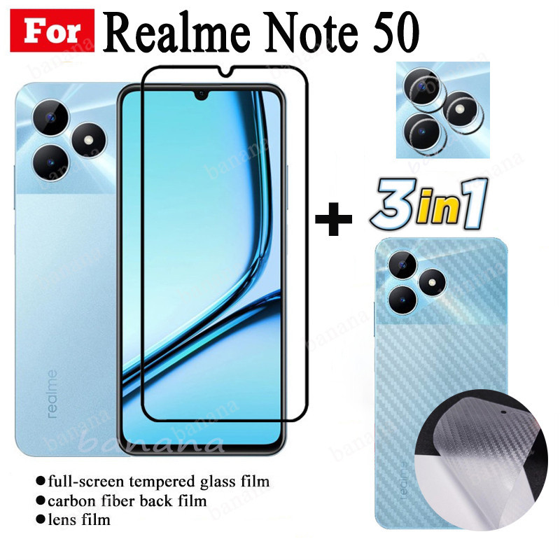 3 IN 1 Realme Note 50 ฟิล์มกระจกนิรภัย แบบเต็มจอ สําหรับ Realme Note50 C55 C53 C51 เลนส์กล้อง กระจกกันรอยหน้าจอ และฟิล์มด้านหลัง