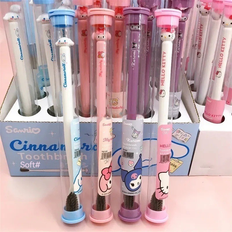 Sanrio Kulomi Melody แปรงสีฟันถ่านไม้ไผ่ ขนแปรงนุ่ม แบบพกพา สําหรับเด็ก ผู้ใหญ่ เดินทาง ตุ๊กตาการ์ตูน แปรงสีฟัน
