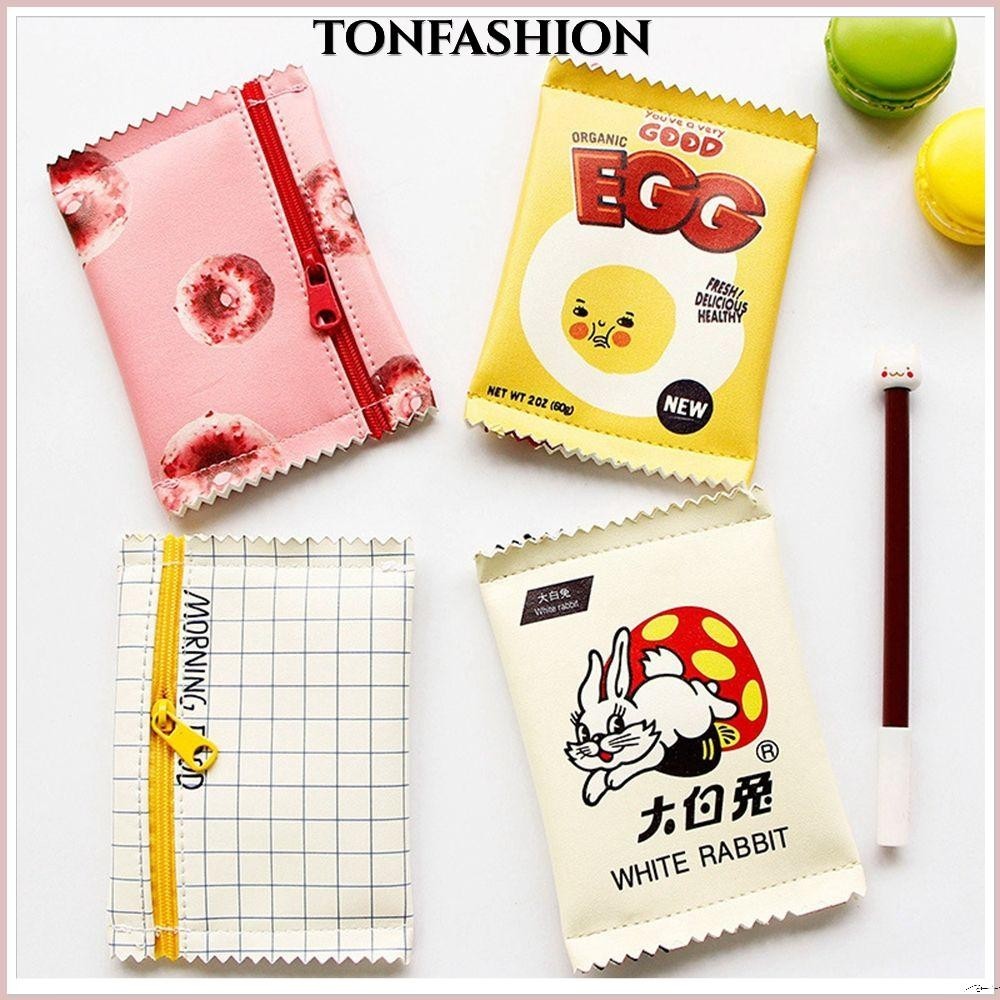 Tonfashion กระเป๋าสตางค์ กระเป๋าใส่เหรียญ ขนาดเล็ก พิมพ์ลายขนมขบเคี้ยว ใส่บัตรได้