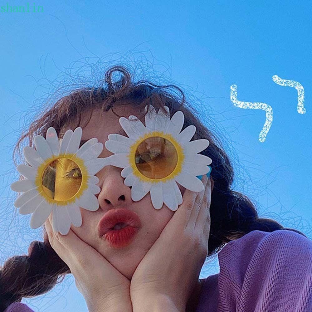 Shanlin ดอกไม้ แว่นตา เข้ากับทุกการแต่งกาย ดอกเดซี่ วินเทจ กรอบใหญ่ เฉดสี แว่นตาแฟชั่น เด็กผู้หญิง