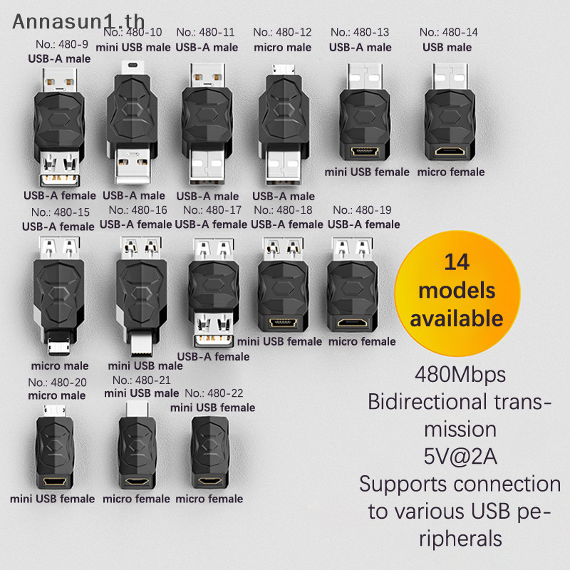Annasun อะแดปเตอร์แปลง USB เป็น Micro USB สองทาง รองรับการชาร์จซิงค์ข้อมูล 480Mbps F19E TH