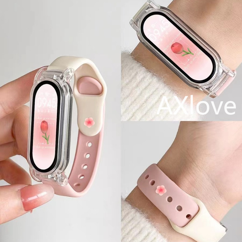 สายรัดนุ่ม + เคสใสสําหรับ เสี่ยวหมี่ ไมล์ วงดนตรี 9 8 7 เอ็นเอฟซี กีฬาสร้อยข้อมือสําหรับ ไมล์band 5/6/3/4 เอ็นเอฟซี คอร์เรีย ซิลิโคนเปลี่ยนสายรัดข้อมือ