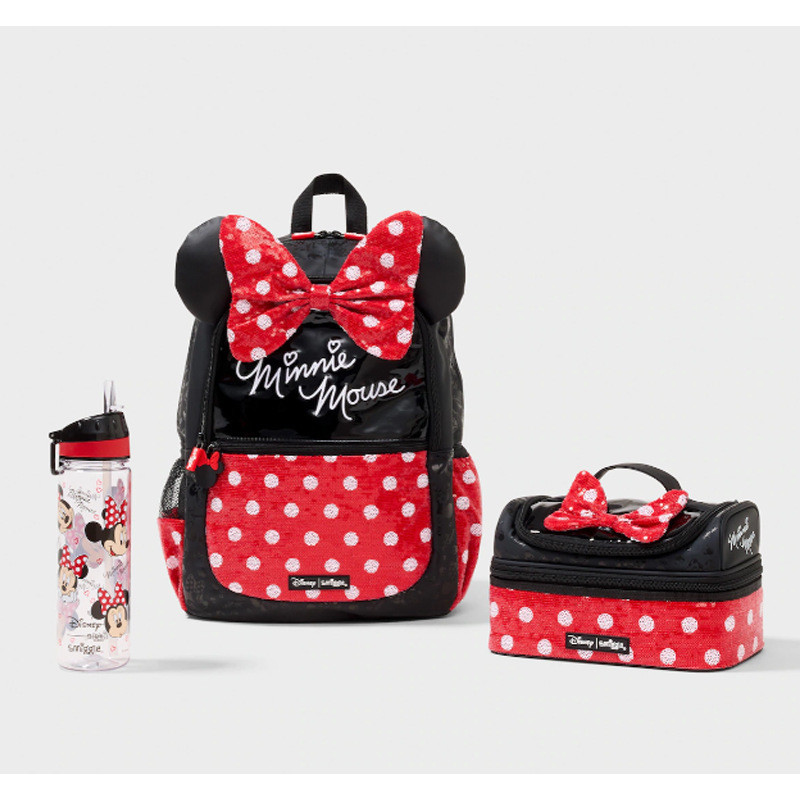 ออสเตรเลีย smiggle, สีดำสีแดงลายจุด Minnie การ์ตูนกระเป๋าเป้สะพายหลังโรงเรียนประถมศึกษาปากกากล่องอาหารกลางวัน