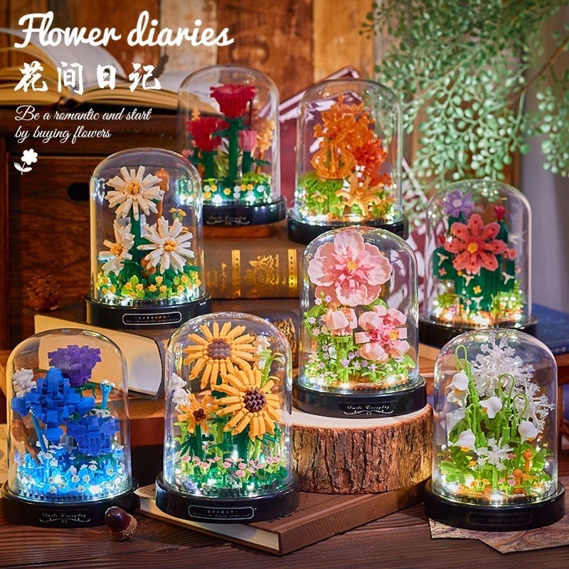 บล็อกตัวต่อ รูปกระถางดอกไม้ DIY ของเล่นสําหรับเด็ก