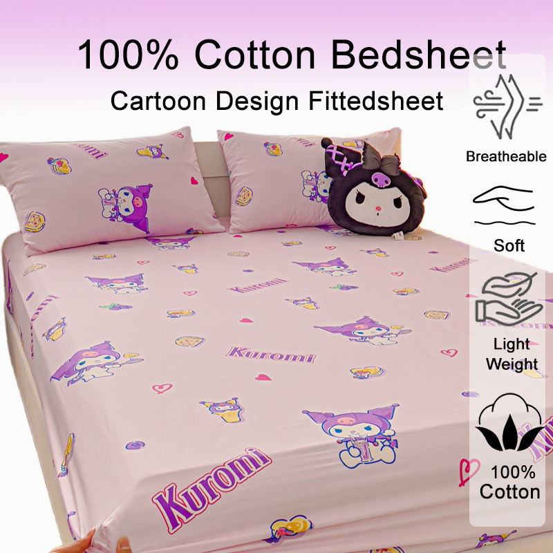 ผ้าปูที่นอน ผ้าฝ้าย 100% ลายการ์ตูน Cinnamoroll Kuromi Sanrio 800TC ผ้าปูที่นอน 3.5ฟุต 5ฟุต 6ฟุต