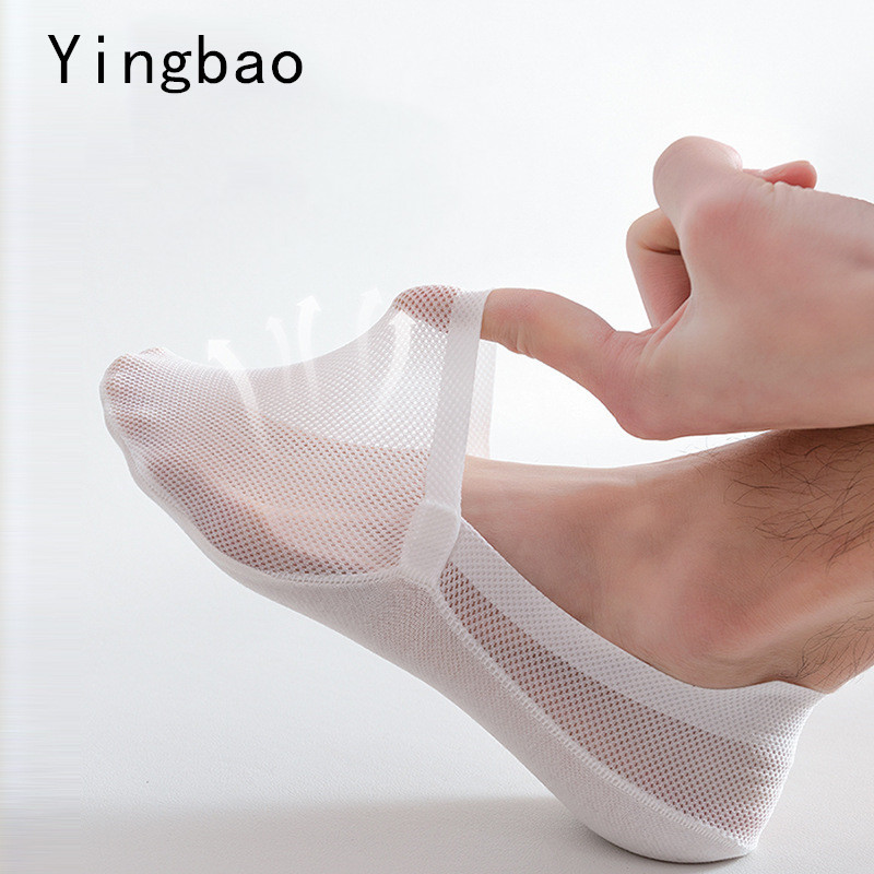 Yingbao ถุงเท้าข้อสั้น ผ้าฝ้าย แบบบาง กันลื่น ซ่อนได้ แฟชั่นฤดูร้อน สไตล์นักธุรกิจ สําหรับผู้ชาย