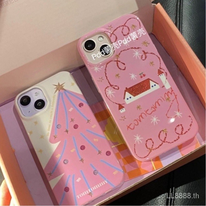 เคสโทรศัพท์มือถือนิ่ม กันกระแทก รอบด้าน ลายบ้านต้นไม้ สีชมพู แนวเรโทร สําหรับ iPhone 14 13promax ins12 11pro xr xsmax 7 8p EHUM