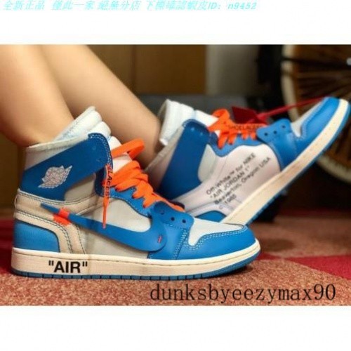 OFF WHITE x NK Air a/j 1 Joint North Carolina Blue รองเท้าบาสเก็ตบอลรองเท้าผู้ชาย AQ0818-148
