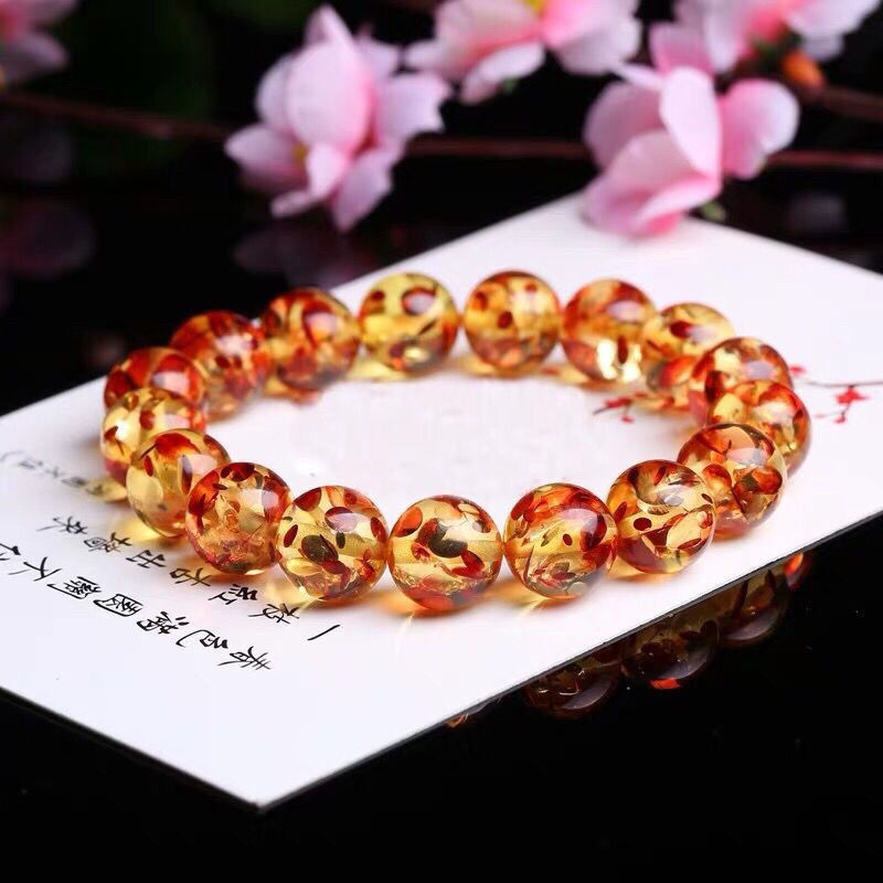 สร้อยข้อมือลูกปัด ทรงกลม สีเหลืองอําพัน สีเหลืองอําพัน ธรรมชาติ 6-22 มม. สําหรับผู้ชาย และผู้หญิง
