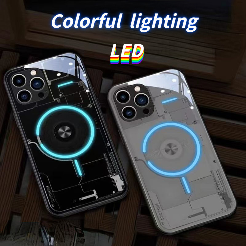SAMSUNG เมนบอร์ดแก้ว LED light Glowเคสโทรศัพท์สําหรับSamsungเคสโทรศัพท์S21+ S21ULTRA S22 S22ULTRA S2