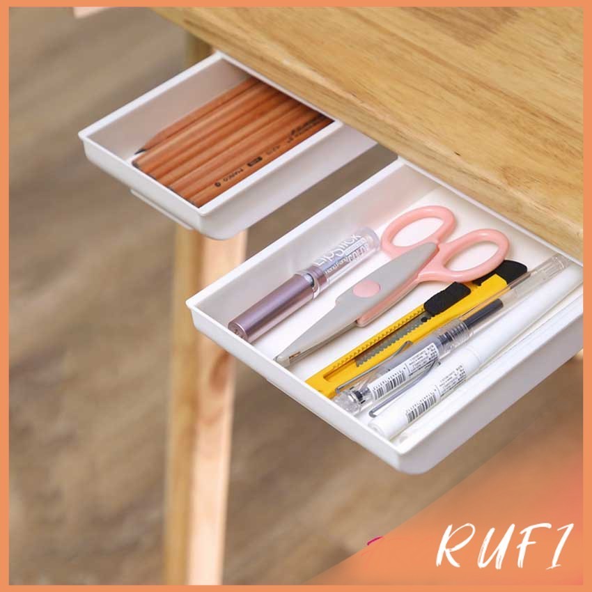 RUFI [A696] กล่องเก็บของแบบลิ้นชัก ติดใต้โต๊ะ หยัดพื้นที่  Storage Box