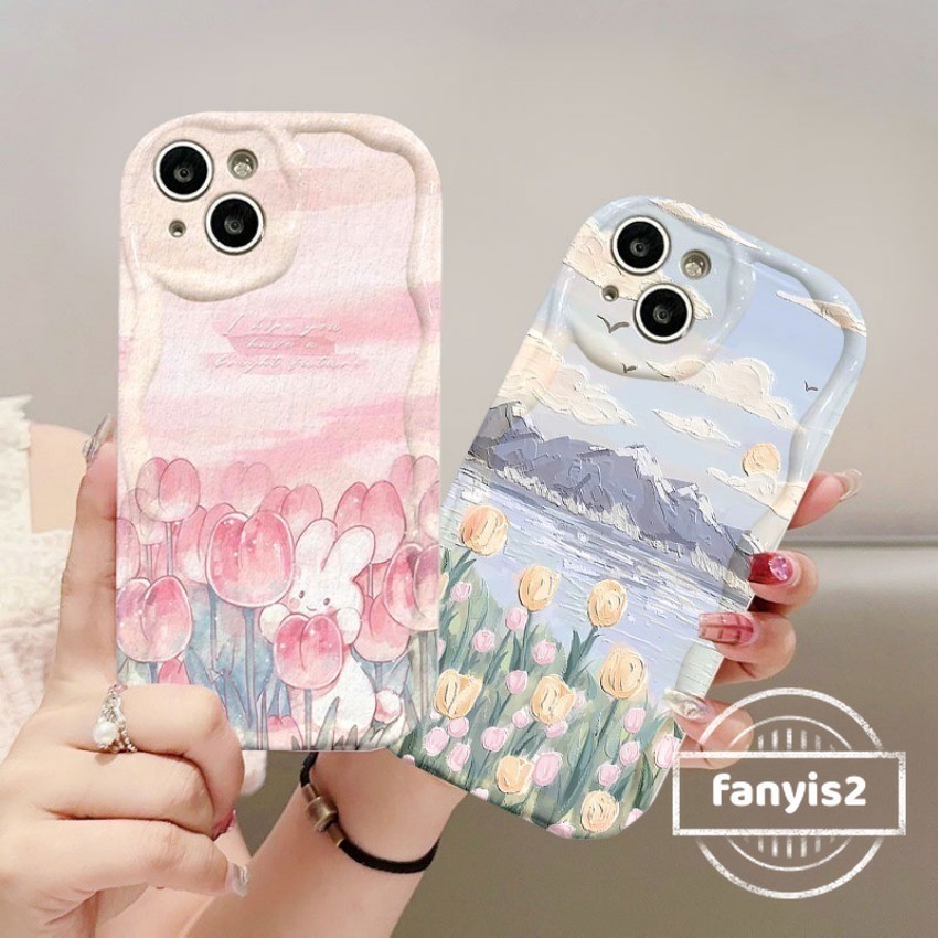 เคสโทรศัพท์มือถือ ลายการ์ตูนกระต่าย ดอกทิวลิป สีน้ํามัน แฟชั่น สําหรับ Vivo Y17s 4G Y21 Y27 V25 Y22 Y20 Y16 Y02s Y33T V29E Y33S Y21T Y21S Y20i Y36 V25 Y20 Y17 Y15 Y12 Y95 Y93 Y91 Y15A