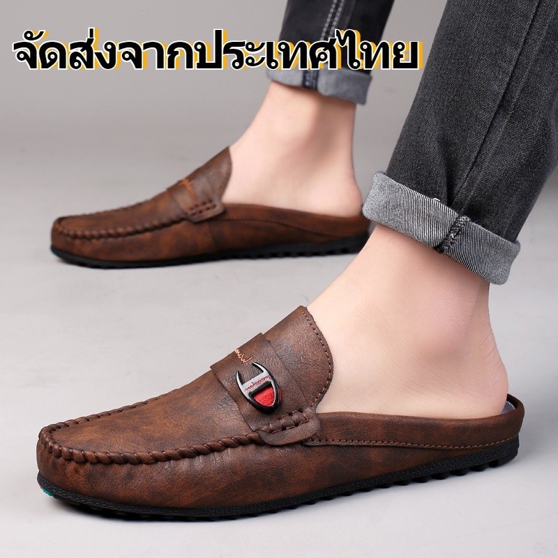 รองเท้าลำลองสำหรับผู้ชาย ใหม่ รองเท้าหนังวัวแท้ เปิดส้น สไตล์ลําลอง สําหรับผู้ชาย 11