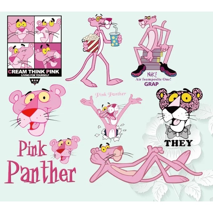 แผ่นสติกเกอร์ ลายการ์ตูน Pink Panther สําหรับตกแต่งเสื้อผ้า