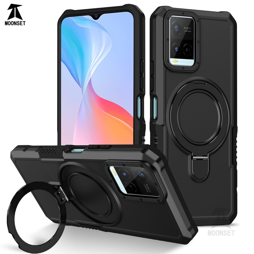 สําหรับ Vivo Y21 / Y21s / Y21T / Y33s / Y33T กรณีแหวน Hard PC กลับ Soft TPU ขอบทหาร-เกรด Drop Protection กันกระแทก Slim ฝาครอบบาง