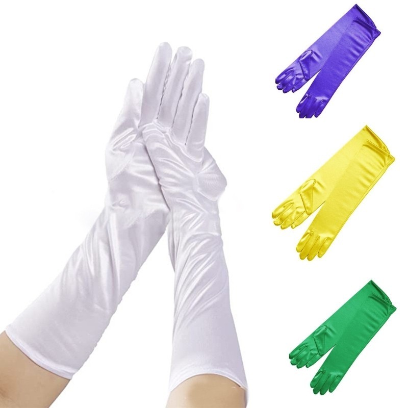 Zzz Lady Evening Dinner Gloves Elegant Full Finger Gloves Satins Unique Accessories