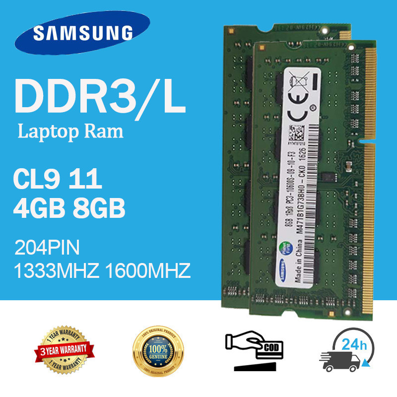 [24H Sent] Samsung 4GB 8GB DDR3 RAM 1333MHz 1600MHZ  หน่วยความจําแล็ปท็อป 1RX8 PC3-10600S 204PIN SO-