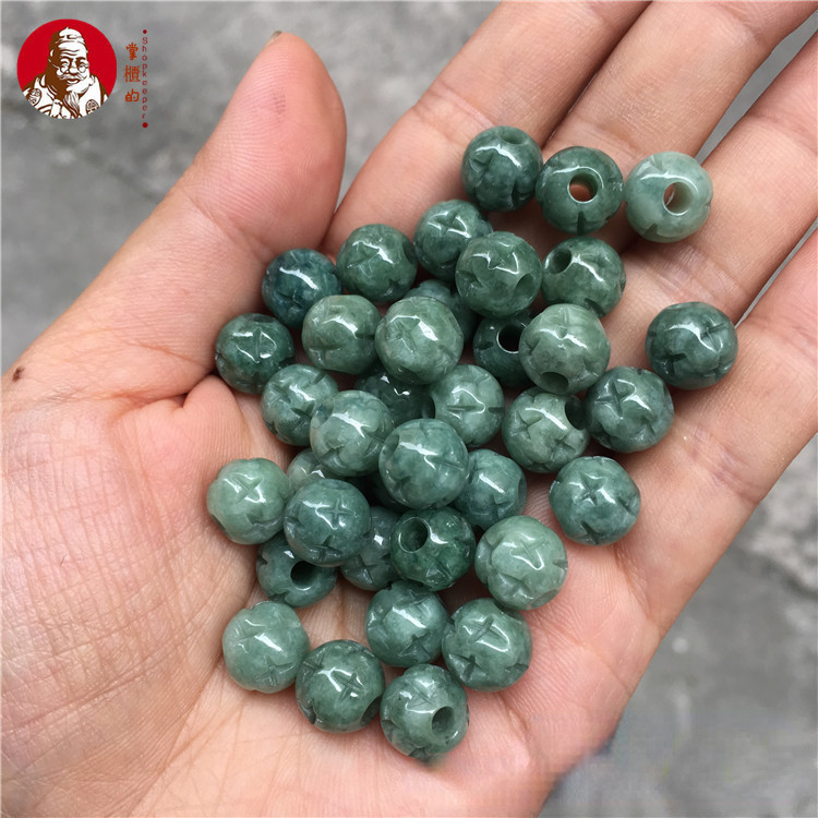 ((ราคา 10 ชิ้น) ลูกปัดหยกแกะสลัก ทรงหลวม diy