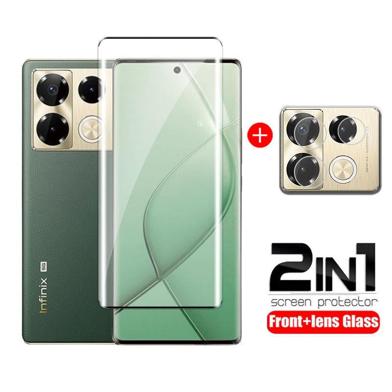 2in1 ป้องกันหน้าจอสําหรับ infinix Note 40 50 pro plus 40X 50S 50X Note40 Note50 4G 5G 2024 เต็มรูปแบบโค้งกระจกนิรภัยด้านหน้าเลนส์กลับป้องกันฟิล์ม