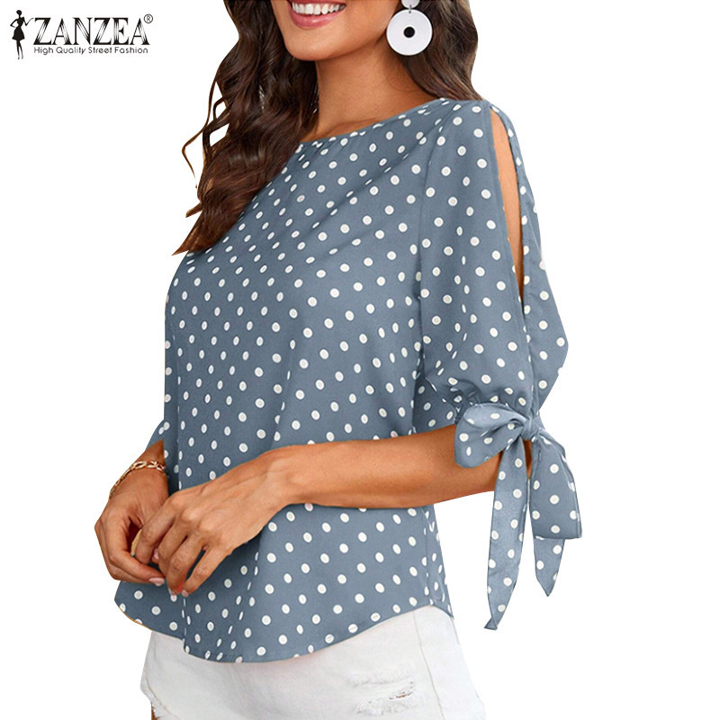 Zanzea เสื้อเบลาส์ คอกลม ลายจุด สไตล์วินเทจ สําหรับผู้หญิง