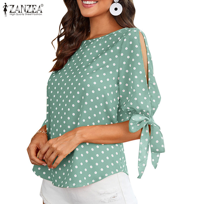 Zanzea เสื้อเบลาส์ คอกลม ลายจุด สไตล์วินเทจ สําหรับผู้หญิง - รูปที่ 5