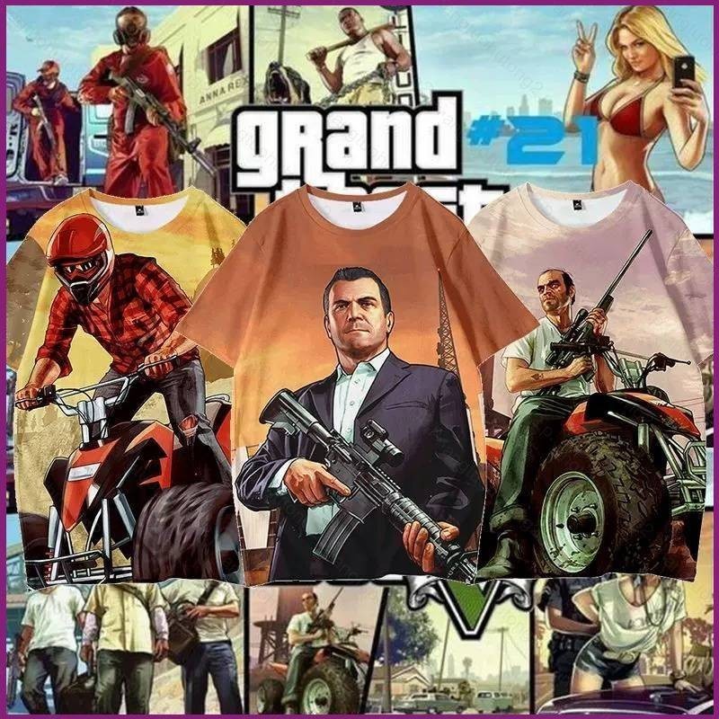 เสื้อยืดแขนสั้น คอสเพลย์ พิมพ์ลายอนิเมะ Grand Theft Auto VI GTA 5 3 มิติ แฟชั่นฤดูร้อน
