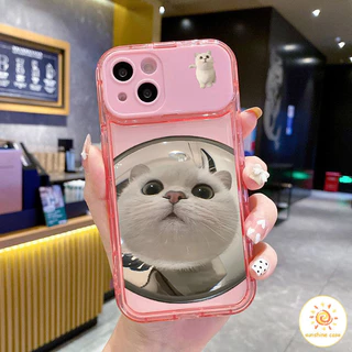 กระจกแต่งหน้า กระจกพลิก กระจกแต่งหน้าแมว ไอโฟน11 For iPhone12 13 14 15Pro MAX X XS XR XS 6 7 8Plus SE2020 เคสโทรศัพท์