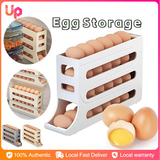 4 Tier Egg Storage Organizer Box Automatic Rolling Kitchen Refrigerator Eggs Rack Tray
