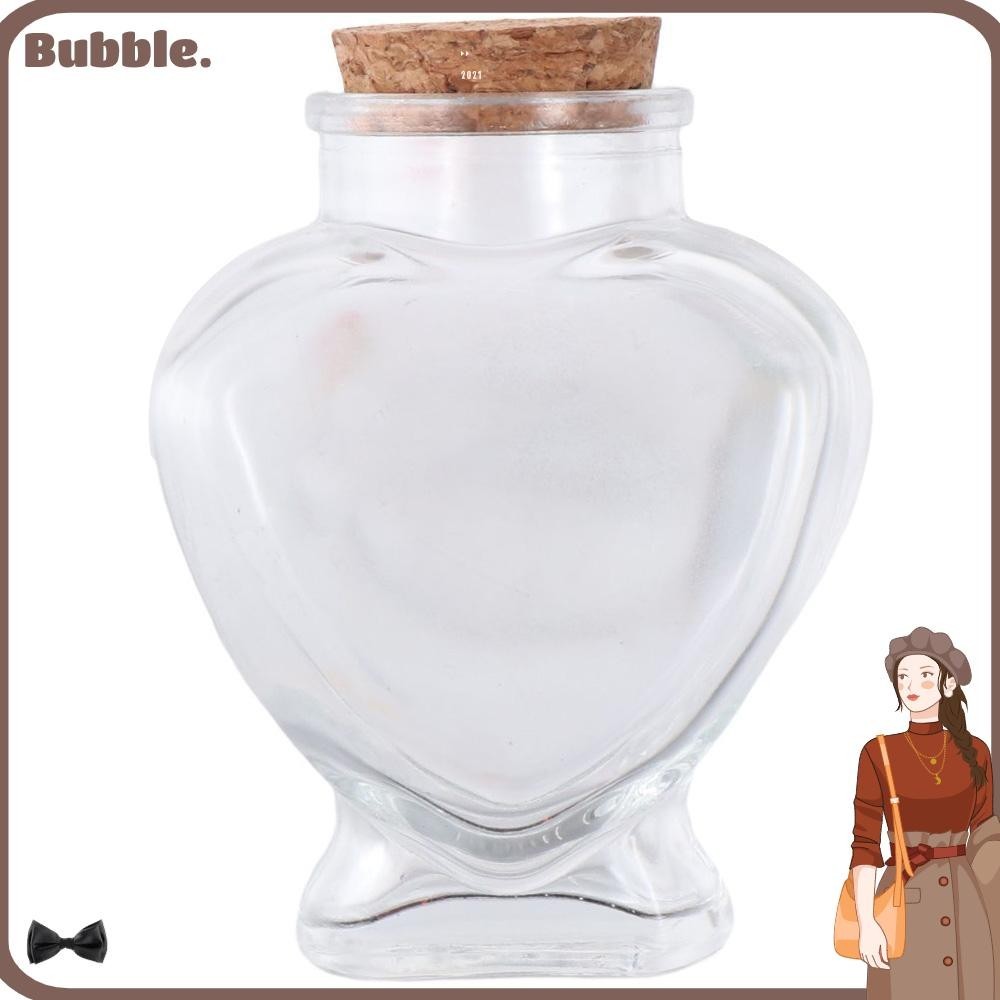 Bubble ขวดโหลแก้วเปล่า รูปหัวใจ ขนาดเล็ก น้ําหนักเบา พร้อมจุกไม้คอร์ก แบบพกพา สําหรับตกแต่งงานแต่งงาน งานศิลปะ งานฝีมือ DIY