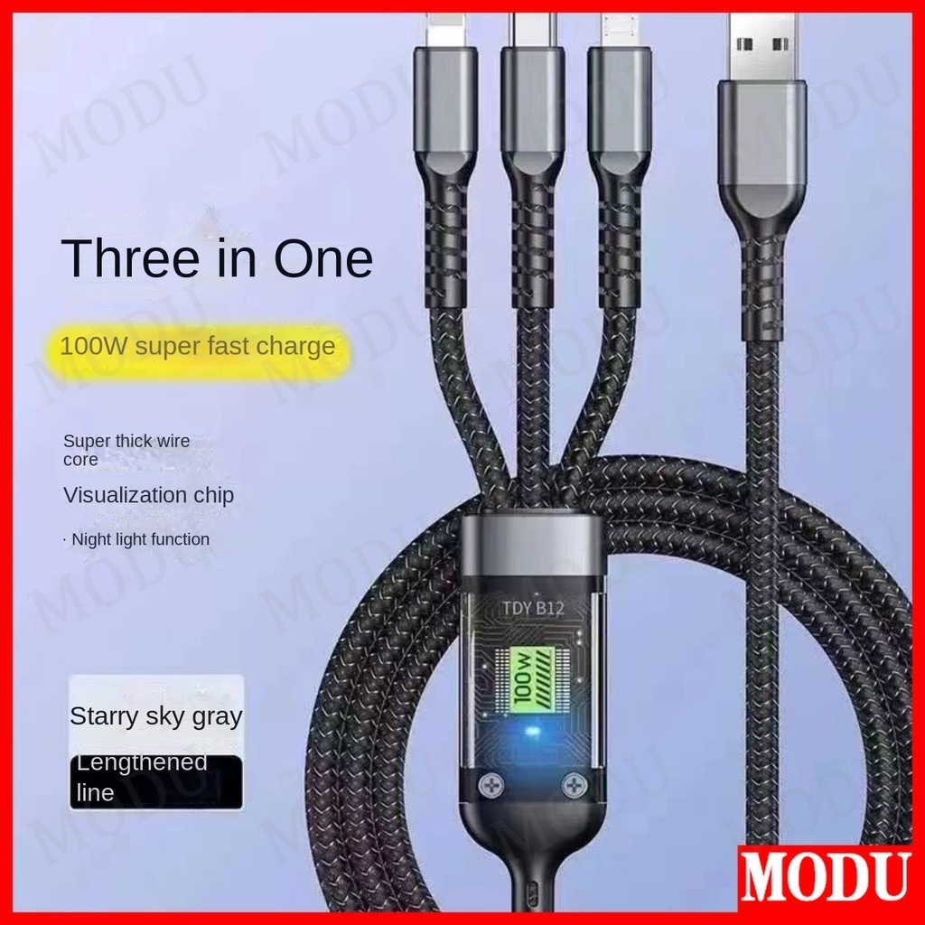สายชาร์จ 100W 3 in 1 Super 6A Micro USB Type C สายชาร์จเร็ว Type-C สายเคเบิลข้อมูล สําหรับ Samsung