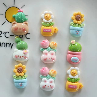 เครื่องประดับ พวงกุญแจ จี้รูปดอกไม้ กระบองเพชร ดอกทานตะวัน แวววาว DIY สําหรับตกแต่งตู้เย็น