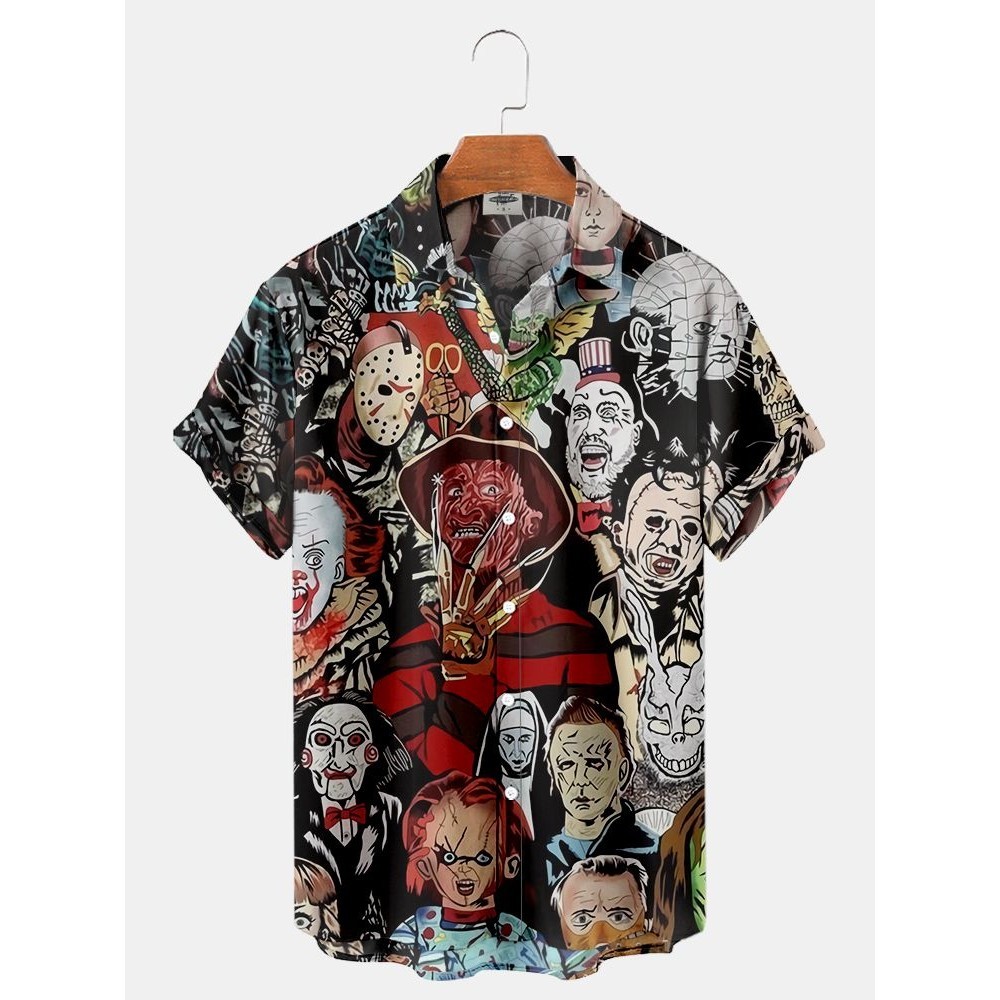 ใหม่ เสื้อเชิ้ต พิมพ์ลายหนังสยองขวัญ 3D สไตล์ฮาวาย ไซซ์ 3XL แฟชั่น สําหรับผู้ชาย 2024