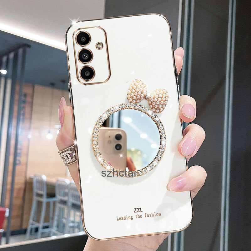 เคส Samsung A15 A25 A35 A55 หรูหรา มุก โบว์ กระจกแต่งหน้า ชุบ ซิลิโคน เคสโทรศัพท์ นิ่ม Samsung A15 A25 A35 A55
